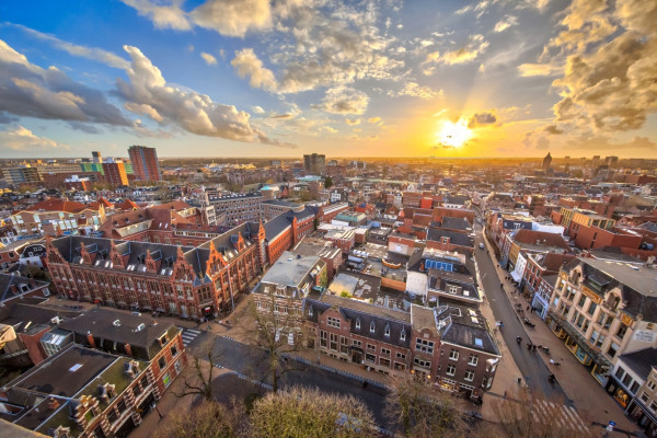 Aerial view of town centre in Groningen, Netherlands